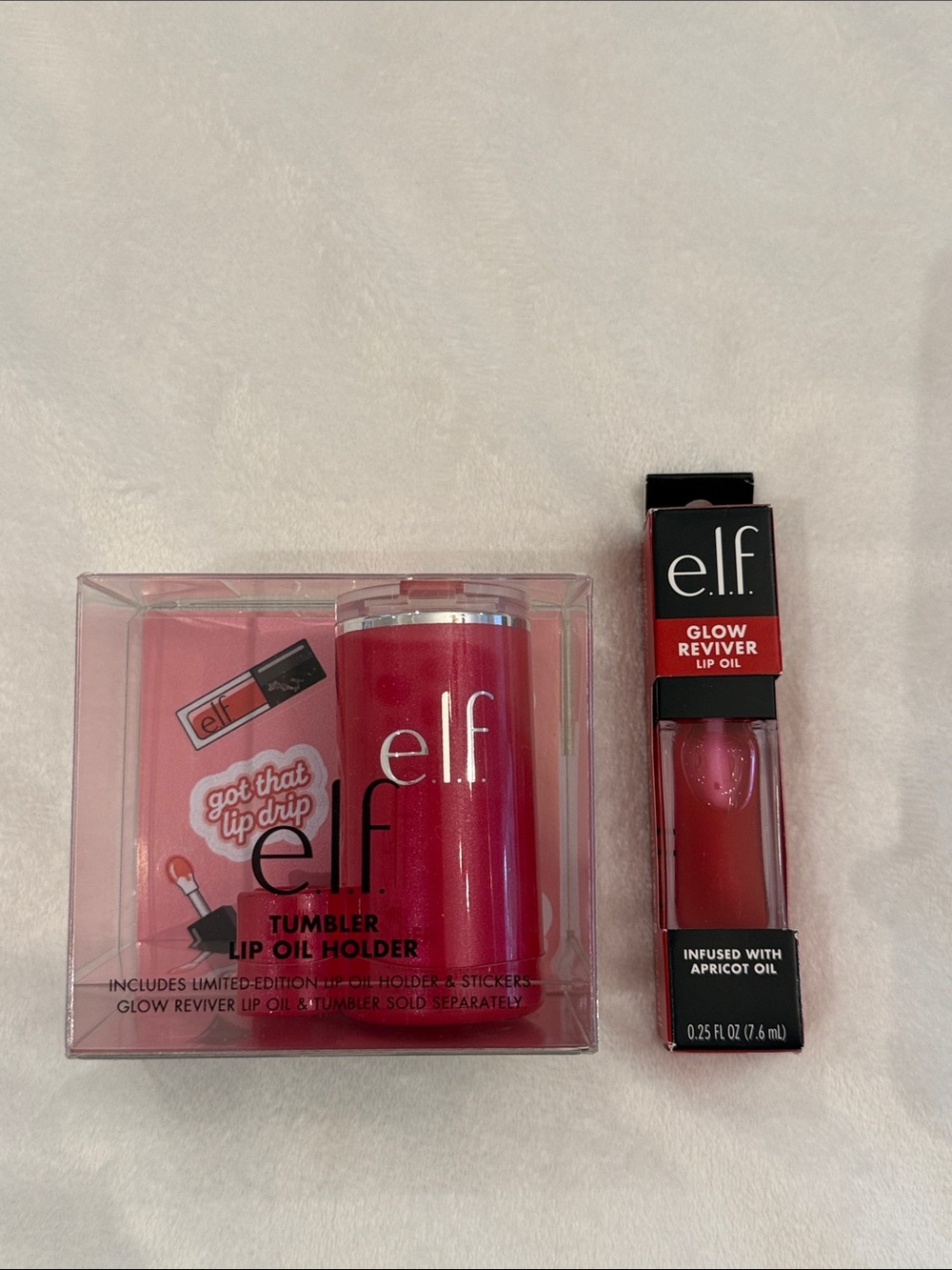 elf x Stanley collab Lip Oil with red Tumbler Holder for Stanley